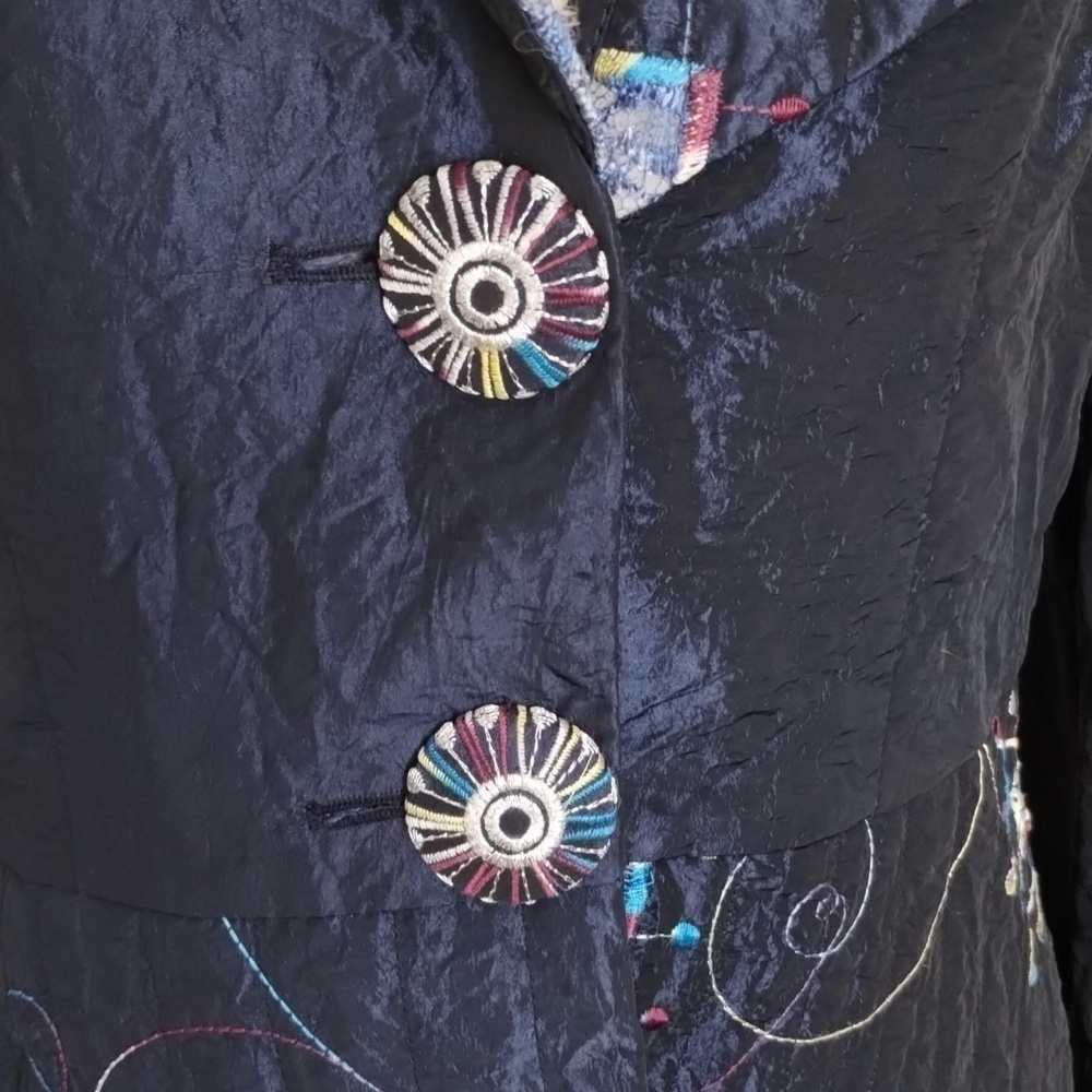 Design Today's Vintage Navy Embroidered Blazer Jacket Size Medium shiny - Picture 3 of 13